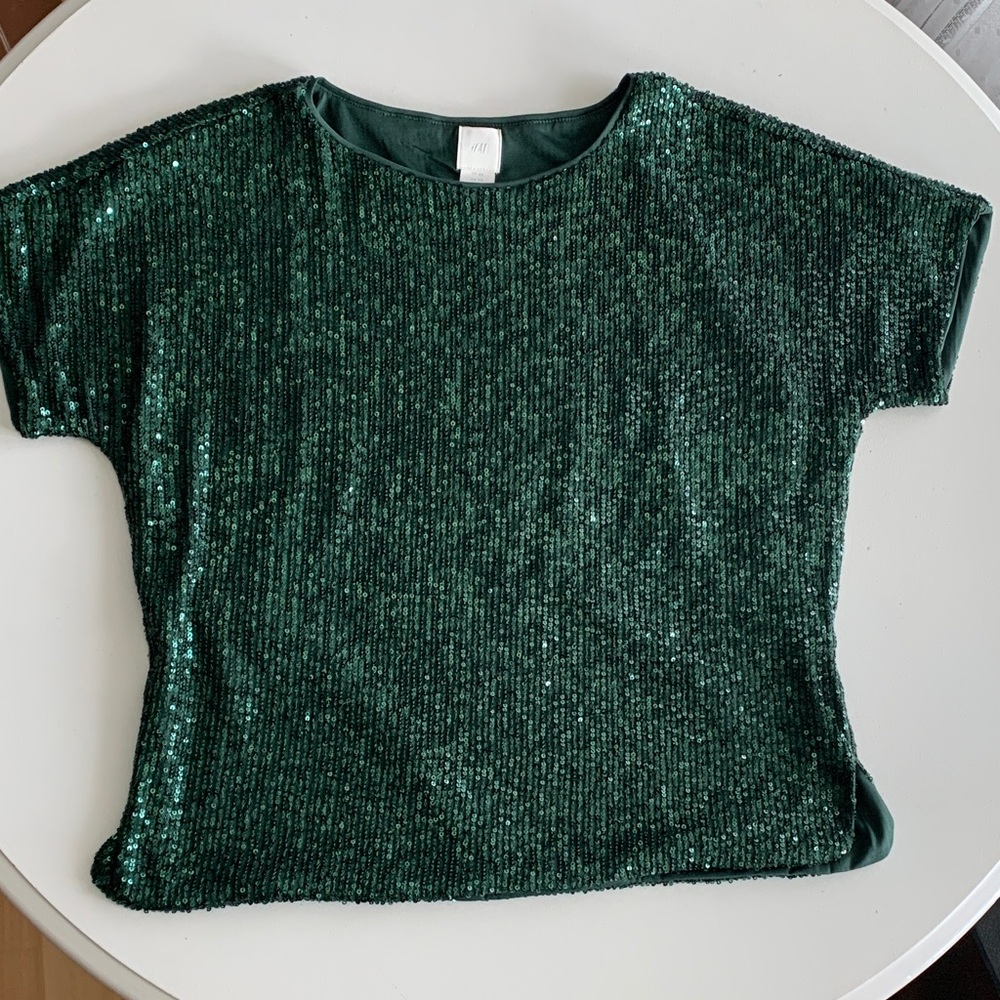H&M Green Holiday Sequin Top Size XS
